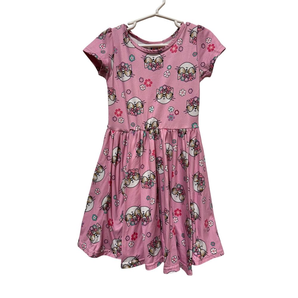 Dot Dot Smile Twirl Skater Dress Pink Cats with crowns and glasses  Size 3/4